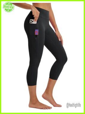 High Waist Capri Leggings with Pockets 21" Inseam Tummy Control Yoga Pants